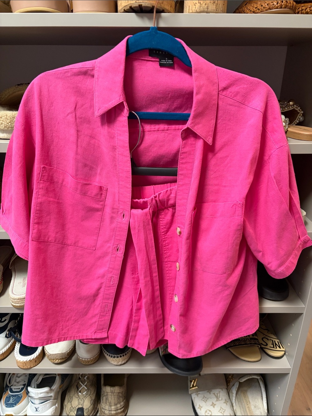 Dark pink linen short set